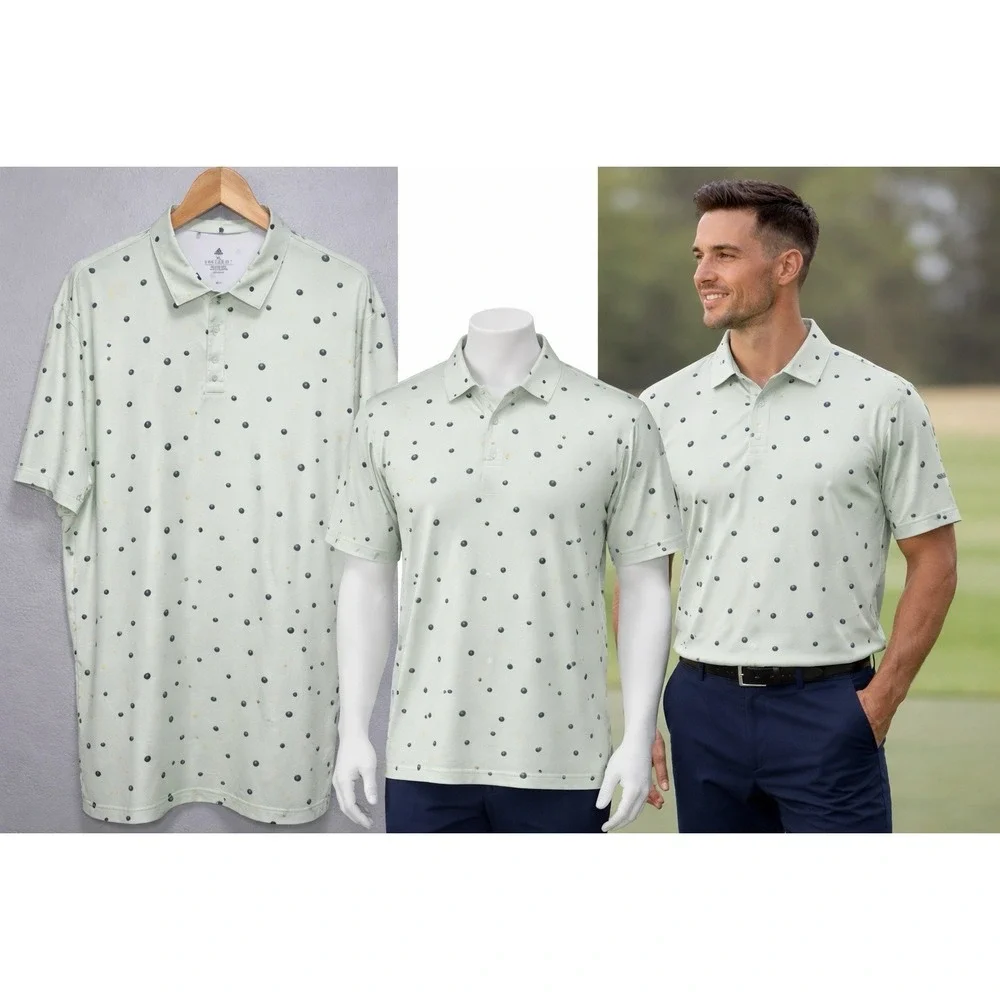 Adidas Polo Men's XL Golf Abstract Golf Balls Print Short Sleeve Performance